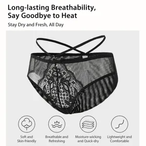 Plus Size Women's Sexy Mesh Lace Panties High Waist Breathable Sheer Underwear Cotton Crotch Splicing Hollow Out Briefs