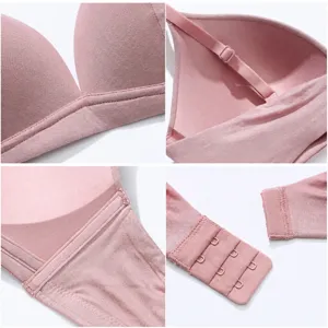 Women's French Seamless Wireless Bra Deep V Push-up Comfortable Breathable Cotton Lingerie Soft Support Everyday Top