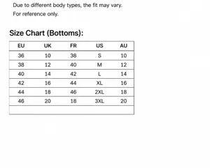 Plus size women underwear size chart, international size conversion guide for EU US UK AU sizing.