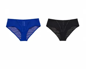 Plus size breathable mesh lace high waist women briefs detail display in blue and black