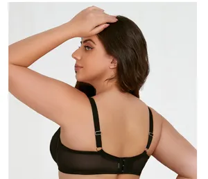 Plus size black bra for women, breathable thin cup, push up supportive sexy underwear.
