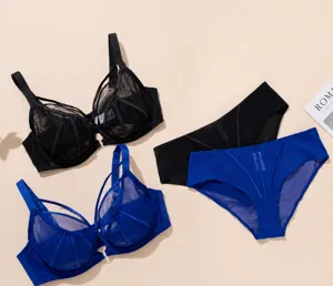 Plus Size Thin Lace Bra And Panties Set Breathable Push Up Lingerie For Women Apparel