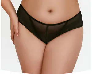 Plus size women black mesh breathable high waist underwear comfortable intimate apparel detail shot