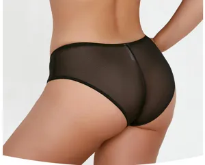 Plus size high waist mesh breathable women panties summer black sheer comfortable underwear