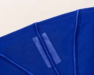 Close up detail of women breathable mesh high waist panties in classic blue color.