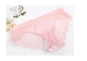 Bragas de encaje rosa sexy para mujer con cintura de terciopelo, suaves y transpirables.