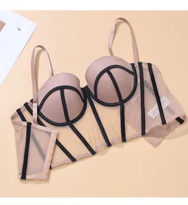 Sujetador bustier corsé sexy retro francés con varillas y diseño de copa push-up.