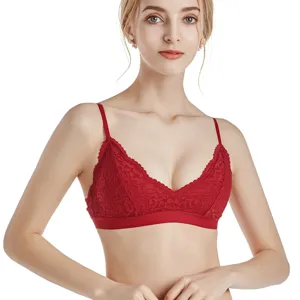 Franse Stijl Sexy Kant Driehoekscup Beha Draadloze Push Up Lingerie Dunne Gewatteerde Bralette Voor Dames Kleine Borst Zomer Ondergoed