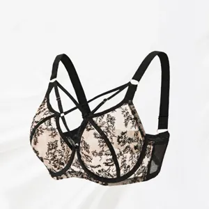 Women Plus Size Lingerie Mesh Lace Embroidery Bra Push Up Anti-Sagging Breathable Full Cup Underwired Sexy Lingerie For Big Chest Women