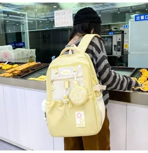 Cute aesthetic star backpack for teen girls, large capacity casual school bookbag yellow