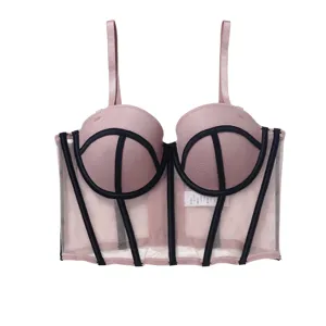 Sujetador Reductor Sexy Vintage Francés para Mujer de Nailon con Malla Transpirable Push Up Corsé Top Media Copa