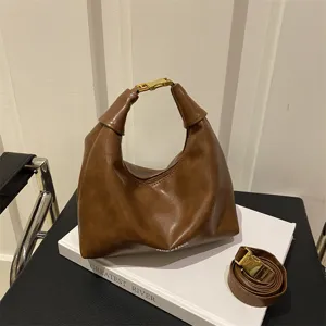 Stylish women brown PU leather hobo bag vintage casual commuting crossbody dumpling bag