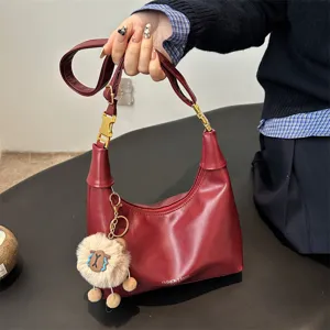 Women Vintage PU Leather Dumpling Bag Casual Commuter Small Crossbody Bag Solid Color Underarm Bag With Zipper