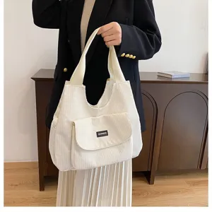Casual corduroy tote bag for women, large capacity shoulder bag for daily commuting study.