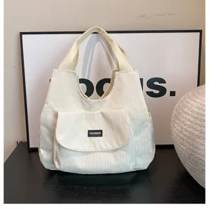 Casual corduroy tote bag for women large capacity daily commuting shoulder bag student