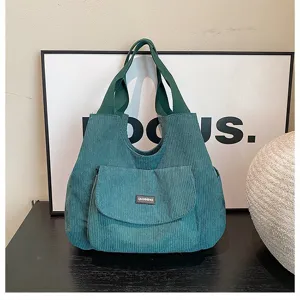 Casual commuter large capacity corduroy tote bag for women daily versatile shoulder bag