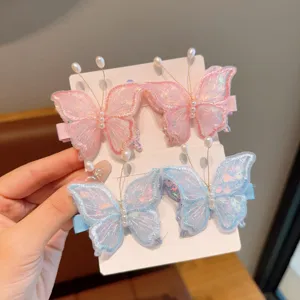 Set di fermagli per capelli con farfalla in perle a rete, accessori carini per ragazze.