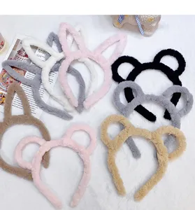 Cute plush bunny bear ear headbands for women, soft fuzzy hair hoops for daily makeup washing face.