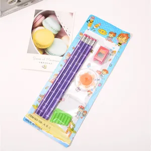 Student stationery set with pencils eraser sharpener cute cartoon design gift supply