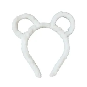 White plush mouse ears headband cute fuzzy hair hoop winter fluffy hair accessories
