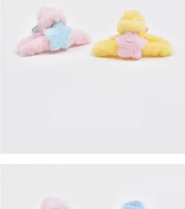 Plush star hair claw clips cute fuzzy hair catch clips for women fluffy winter hair accessories