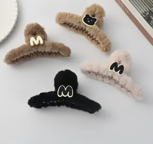 Autumn winter plush hair claw clip large fluffy shark clip cute hair accessories for women