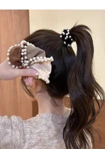 Korean style wide pearl hair scrunchie elastic hair band elegant hair accessories for women