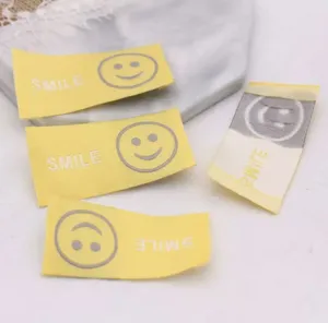 Colorful smile woven labels for DIY hair accessories, cute fabric clothing tags and patches.