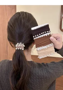 Korean style wide pearl hair rubber bands elastic hair ties set for women daily styling
