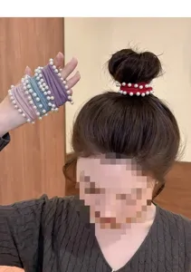 Korean style wide pearl hair scrunchies high elasticity hair ties for women and girls.