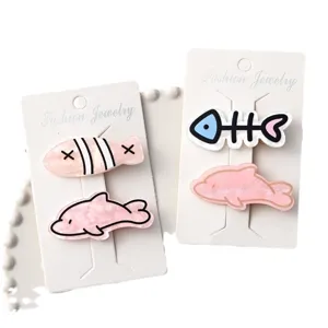 Jolies pinces à cheveux poisson et dauphin de dessin animé, accessoires mignons en acrylique.