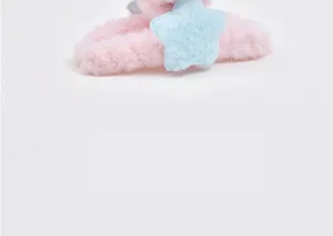 Cute plush star shark hair clip for women, soft pink claw clip with blue star autumn winter.