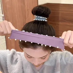 Korean style wide pearl hair band elastic hair tie rope for women and girls daily wear.