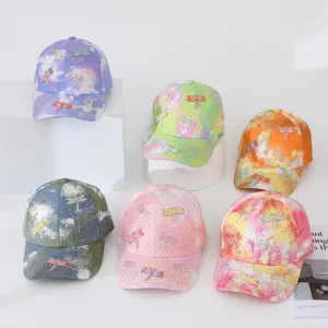 Tie-dye rhinestone dragonfly baseball cap stylish casual outdoor sun protection hat