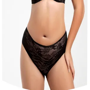 Detail shot of black lace plus size panties, elegant design, comfortable daily wear underwear.