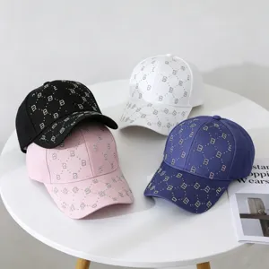 Gorra de béisbol con diamantes de imitación letra B, sombrero de sol elegante de verano.
