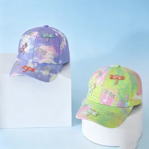 Tie-dye rhinestone dragonfly baseball cap for women outdoor casual stylish sun hat