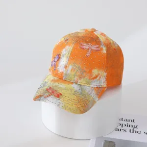 Trendy fashion tie-dye rhinestone dragonfly baseball cap casual outdoor sun visor hat