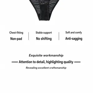 Cross-border plus size lace bra full cup underwear detail view black comfortable fit support