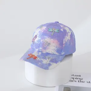 Rhinestone dragonfly purple tie-dye baseball cap outdoor fashion casual sun hat for women
