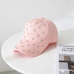 Gorra de béisbol rosa con pedrería, elegante sombrero de sol con letra B de diamante.