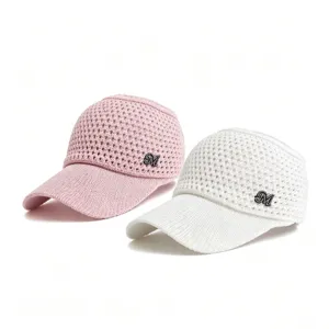Rhinestone M-logo hollow breathable sun visor, casual summer empty top sun hat.