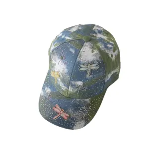 Tie-dye rhinestone dragonfly baseball cap outdoor casual sun protection fashion hat main view