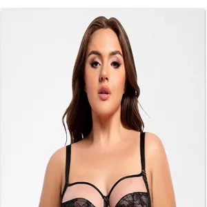 Plus size lace bra for women, sexy sheer mesh full cup design, supportive black lingerie.