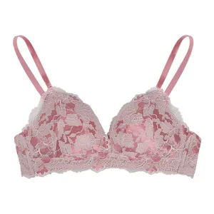 Sujetador Push Up Satén Encaje Sexy Sin Aros Acolchado Ropa Interior Lenceria Top