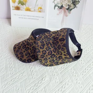Sombrero de Sol Vacío con Diamantes de Leopardo Mujer Verano Exterior Visera Casual