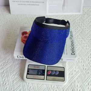 Blauer Strass Sonnenblende Detail, leere Strass Kappe, verstellbarer Sommer Strandhut