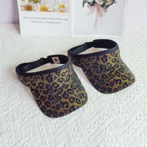 Sombrero de sol vacio con estampado de leopardo de diamantes de imitacion para mujer