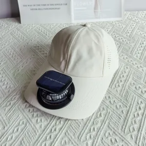 Details of white quick-dry solar fan baseball cap, perfect for outdoor summer sports.