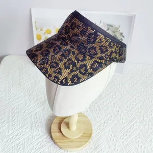 Visera solar de leopardo con diamantes de imitación mujer primavera verano sombrero vacío